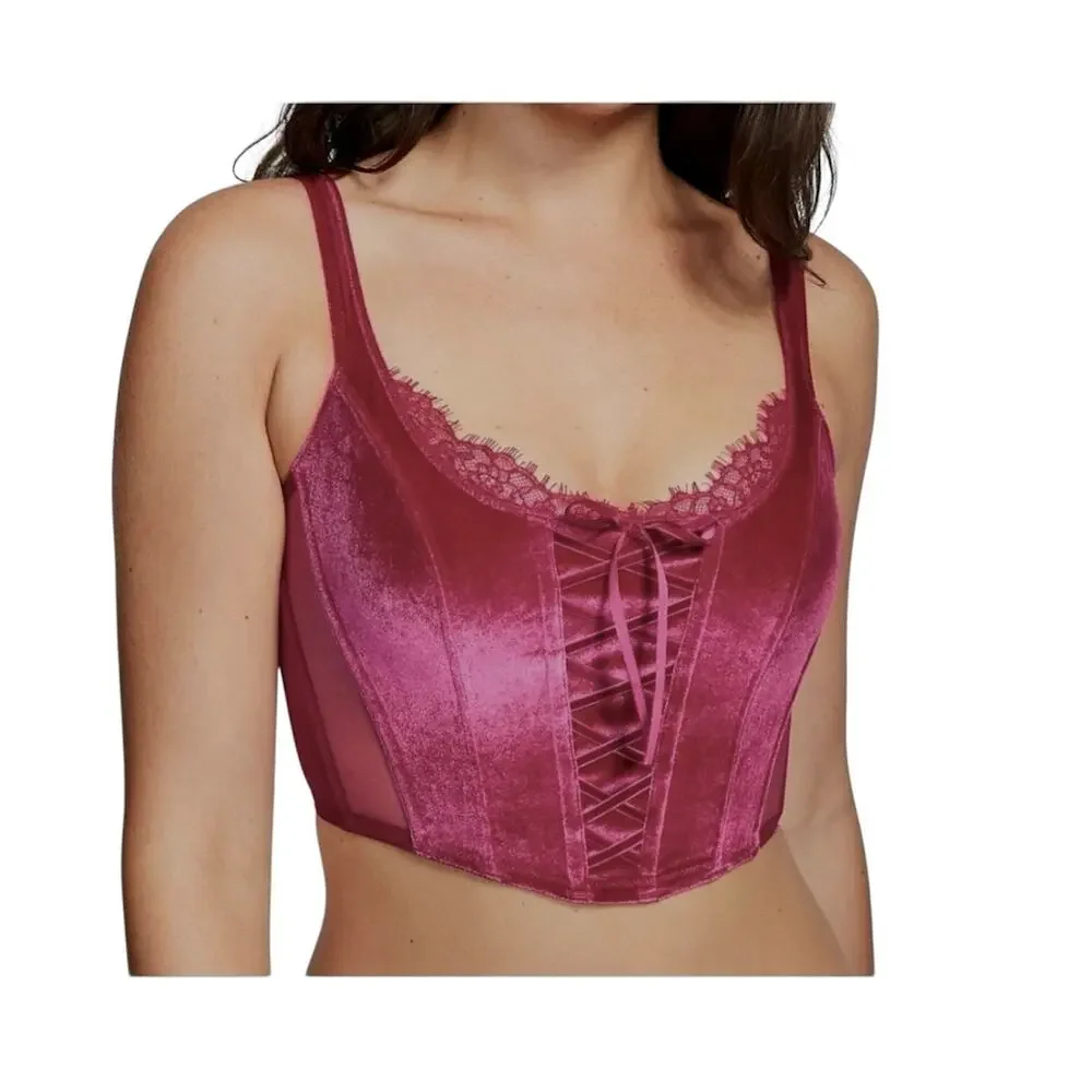 Victoria's Secret small Dream Angels faux lace up velvet corset BC 3186